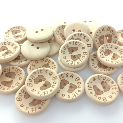 15/20/25mm It's a Girl/Boy Wooden Button Natural Wood Sewing Baby Clothing Buttons - It's a Boy 25mm 30pcs - Asia Sell