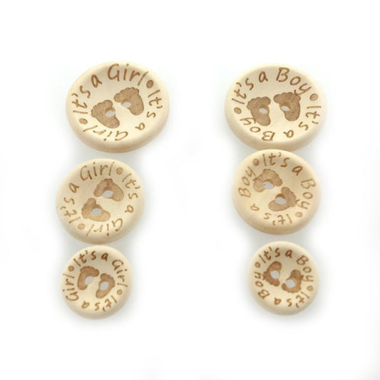 15/20/25mm It's a Girl/Boy Wooden Button Natural Wood Sewing Baby Clothing Buttons - It's a Girl 15mm 50pcs - Asia Sell