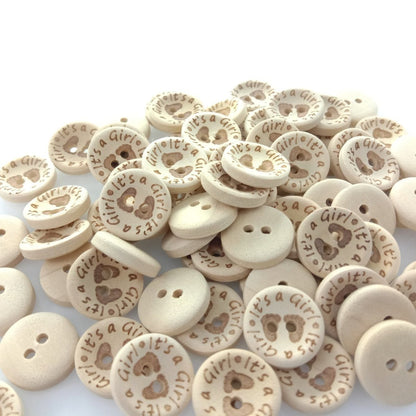15/20/25mm It's a Girl/Boy Wooden Button Natural Wood Sewing Baby Clothing Buttons - It's a Girl 15mm 50pcs - Asia Sell