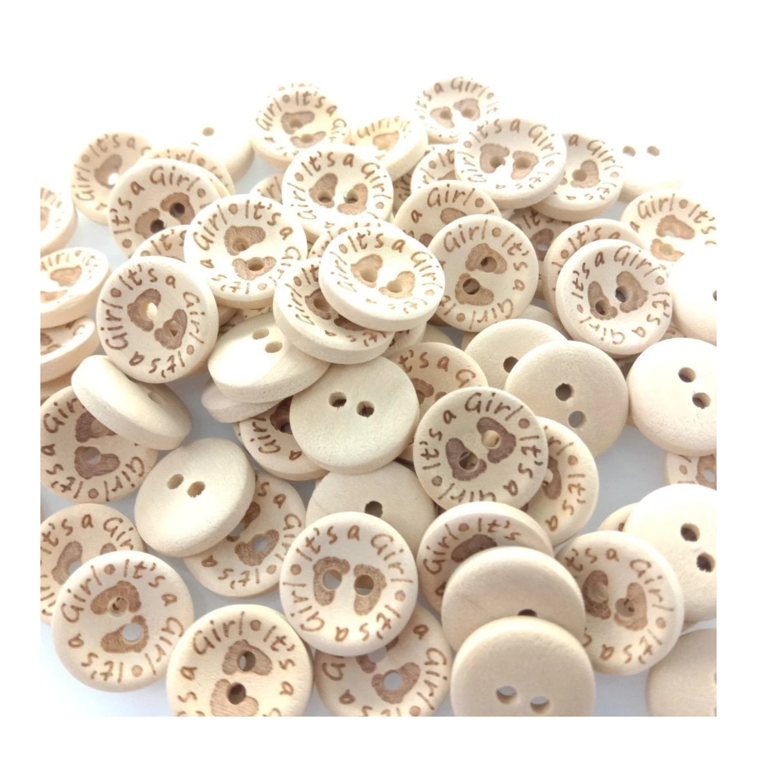 15/20/25mm It's a Girl/Boy Wooden Button Natural Wood Sewing Baby Clothing Buttons - It's a Girl 15mm 50pcs - Asia Sell