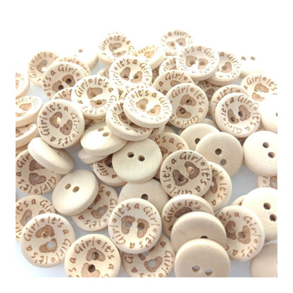 15/20/25mm It's a Girl/Boy Wooden Button Natural Wood Sewing Baby Clothing Buttons - It's a Girl 15mm 50pcs - Asia Sell