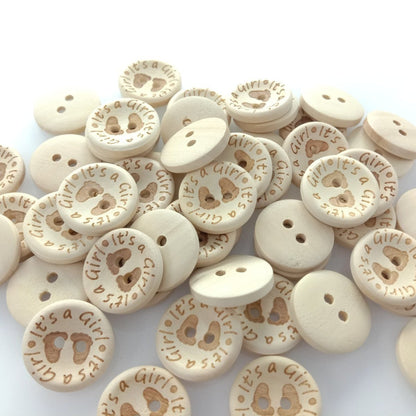 15/20/25mm It's a Girl/Boy Wooden Button Natural Wood Sewing Baby Clothing Buttons - It's a Girl 20mm 50pcs - Asia Sell