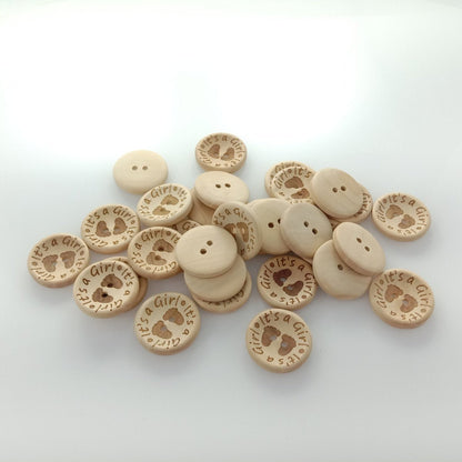 15/20/25mm It's a Girl/Boy Wooden Button Natural Wood Sewing Baby Clothing Buttons - It's a Girl 25mm 30pcs - Asia Sell