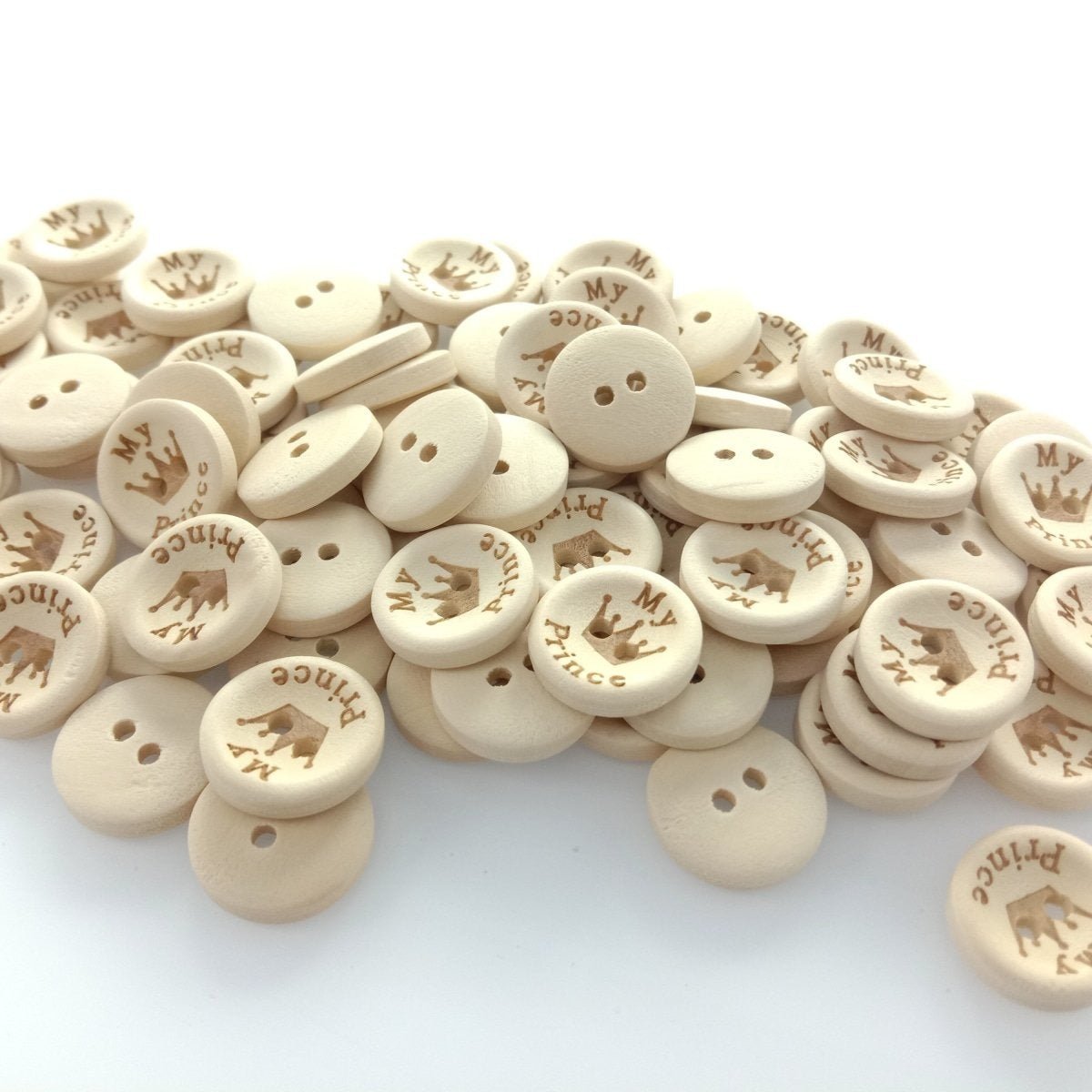 15/20/25mm My Princess My Prince Wooden Buttons Natural Wood Baby Clothing Button Sewing - My Prince 15mm 50pcs - - Asia Sell