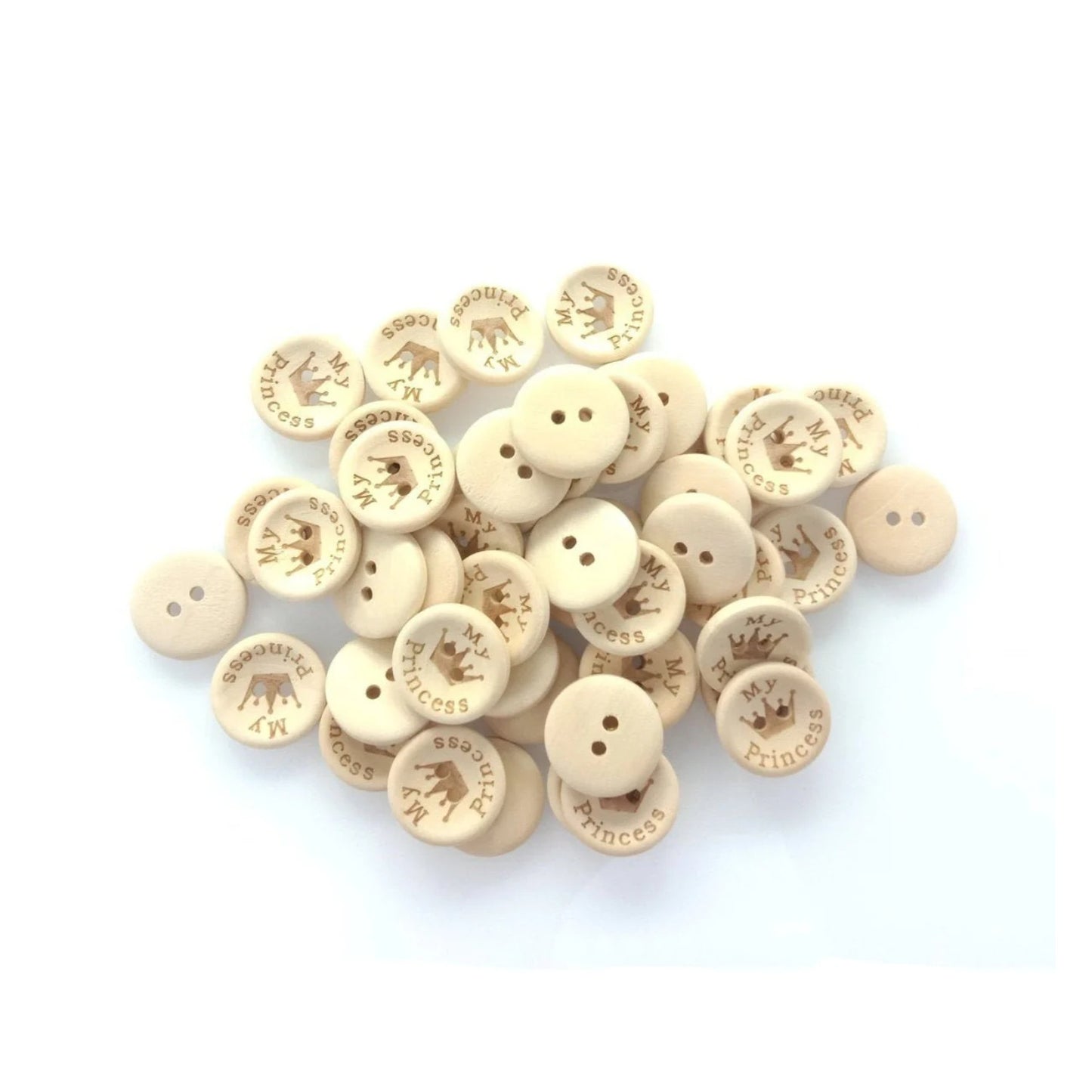 15/20/25mm My Princess My Prince Wooden Buttons Natural Wood Baby Clothing Button Sewing - My Prince 15mm 50pcs - - Asia Sell