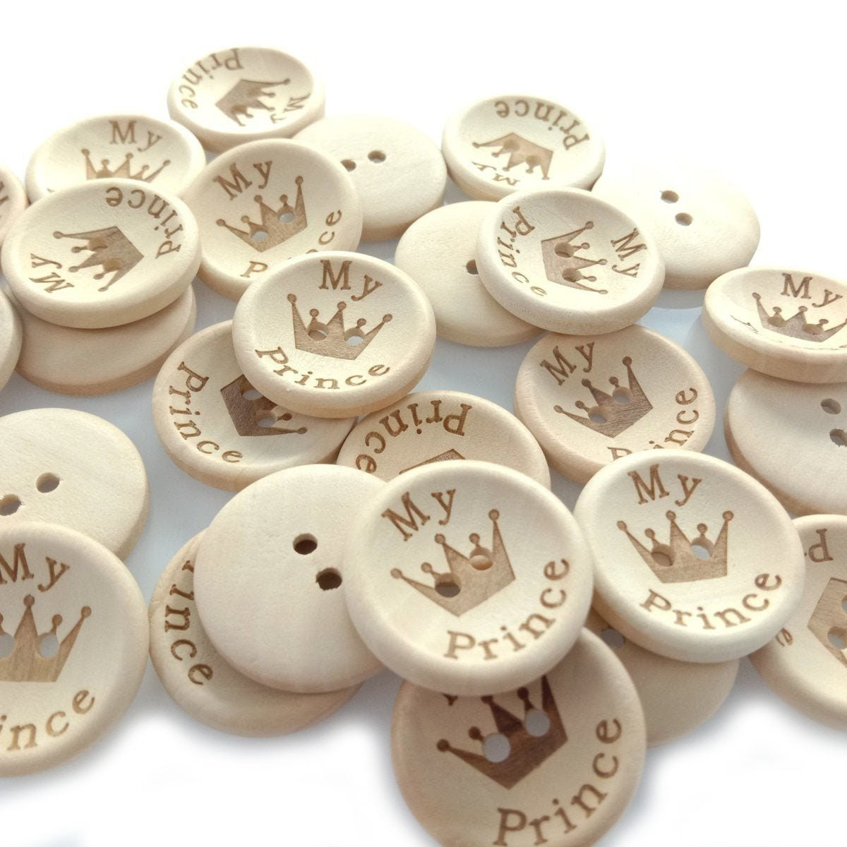 15/20/25mm My Princess My Prince Wooden Buttons Natural Wood Baby Clothing Button Sewing - My Prince 25mm 30pcs - Asia Sell