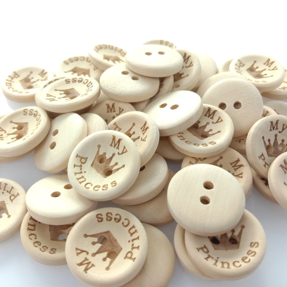 15/20/25mm My Princess My Prince Wooden Buttons Natural Wood Baby Clothing Button Sewing - My Princess 15mm 50pcs - - Asia Sell