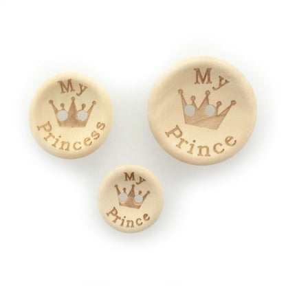 15/20/25mm My Princess My Prince Wooden Buttons Natural Wood Baby Clothing Button Sewing - My Princess 15mm 50pcs - - Asia Sell