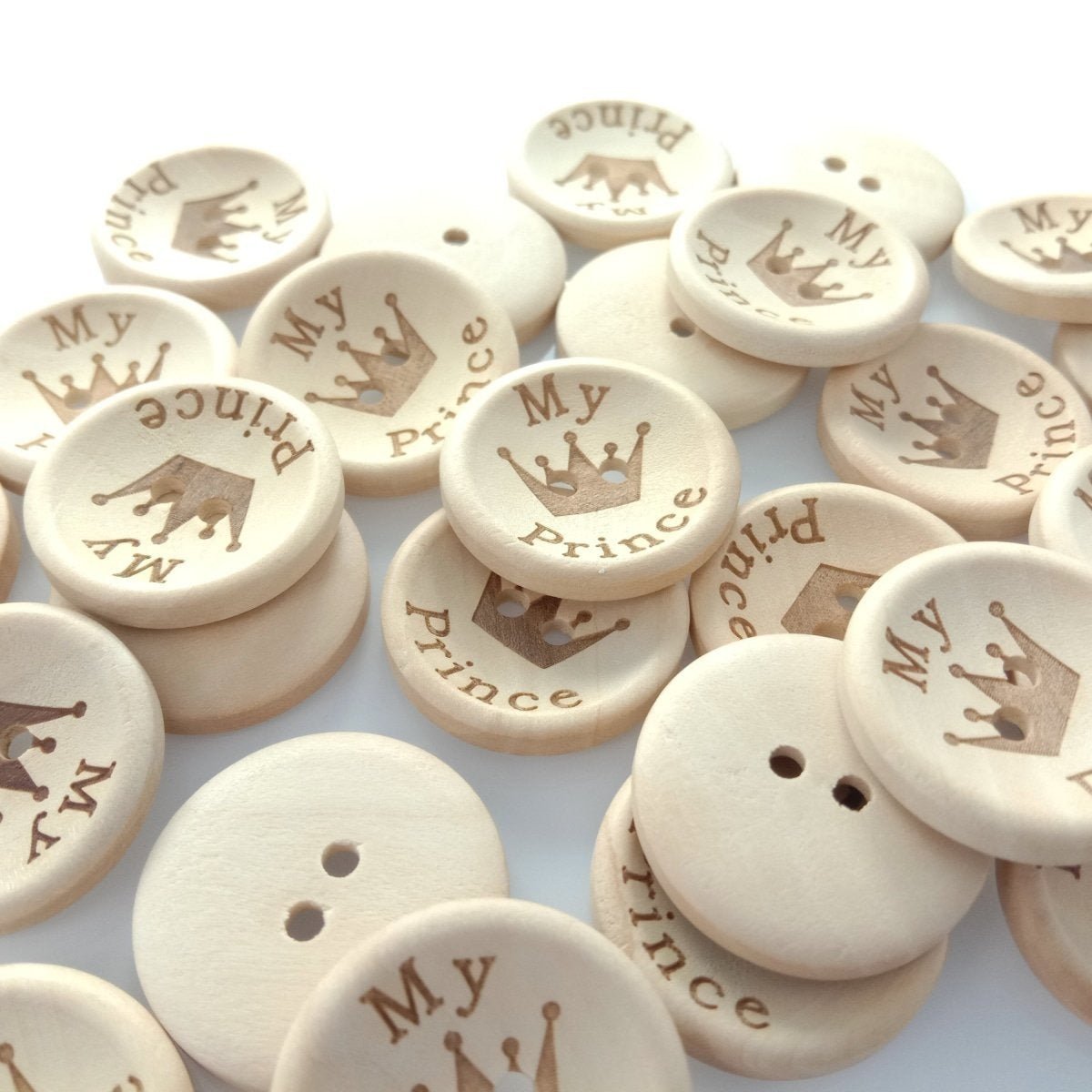 15/20/25mm My Princess My Prince Wooden Buttons Natural Wood Baby Clothing Button Sewing - My Princess 20mm 50pcs - - Asia Sell