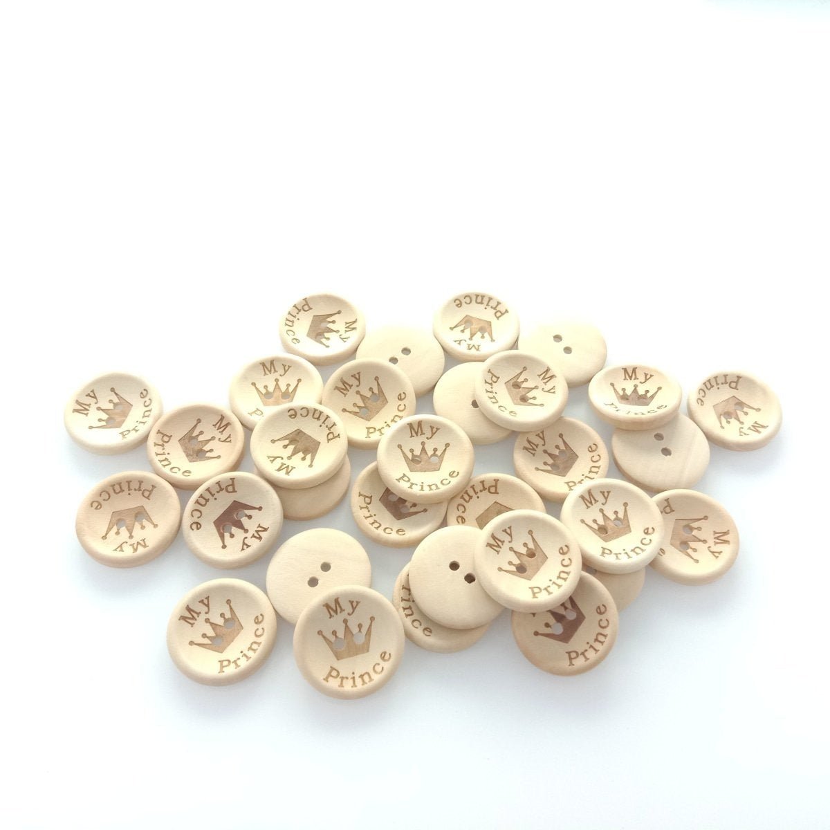 15/20/25mm My Princess My Prince Wooden Buttons Natural Wood Baby Clothing Button Sewing - My Princess 20mm 50pcs - - Asia Sell