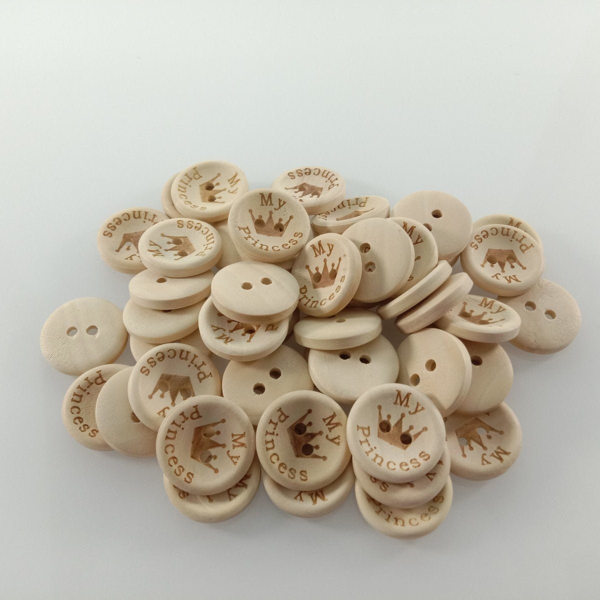 15/20/25mm My Princess My Prince Wooden Buttons Natural Wood Baby Clothing Button Sewing - My Princess 20mm 50pcs - - Asia Sell