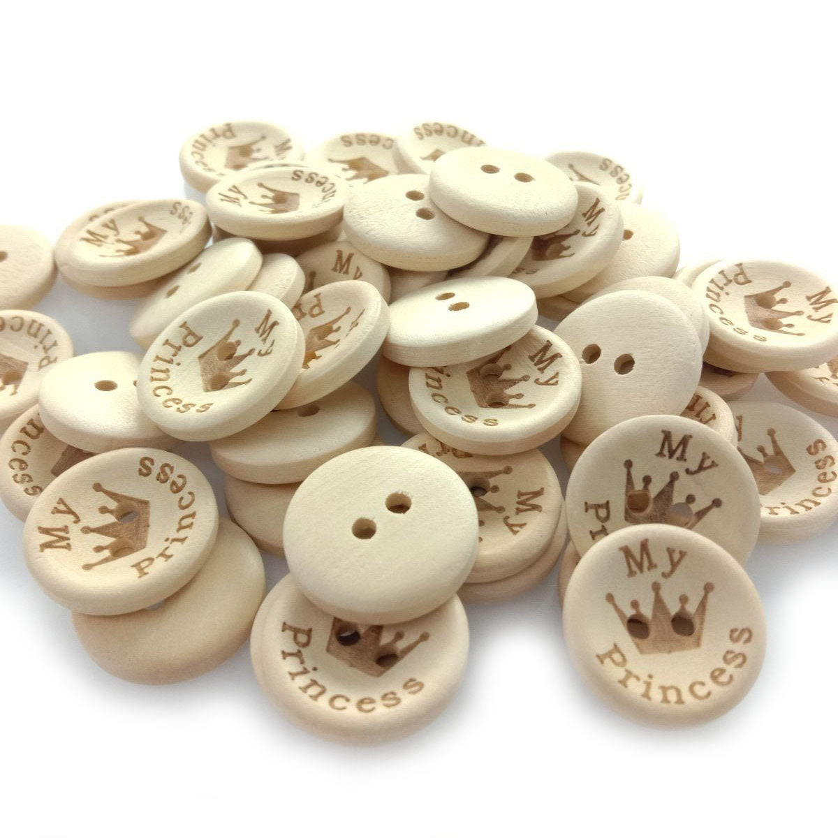 15/20/25mm My Princess My Prince Wooden Buttons Natural Wood Baby Clothing Button Sewing - My Princess 20mm 50pcs - Asia Sell