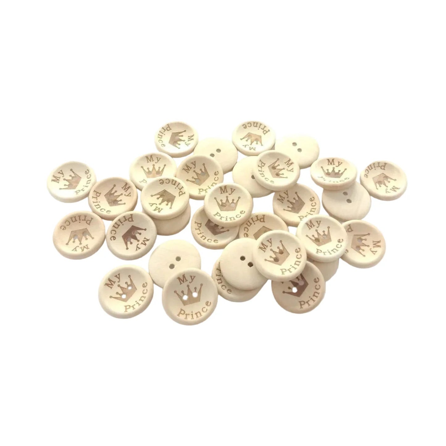 15/20/25mm My Princess My Prince Wooden Buttons Natural Wood Baby Clothing Button Sewing - My Princess 20mm 50pcs - - Asia Sell