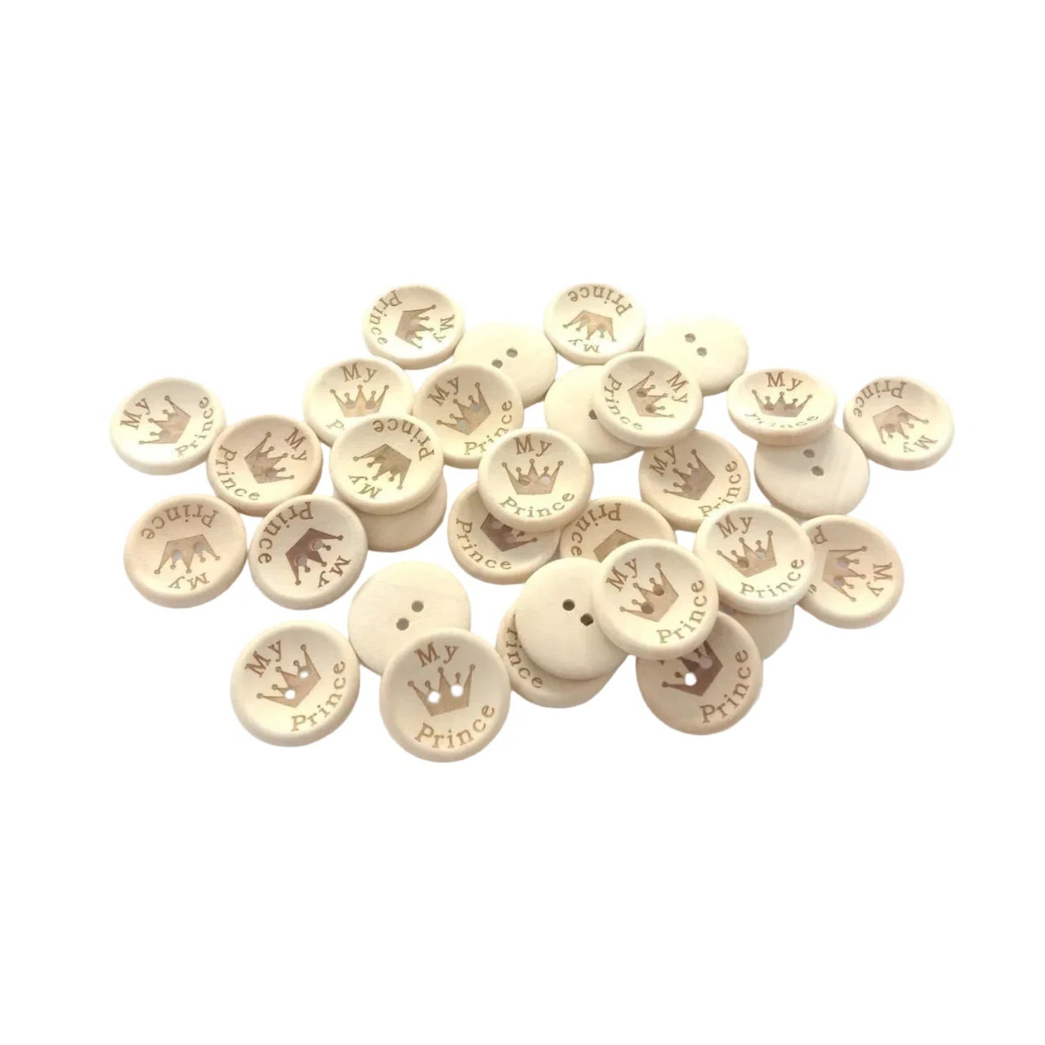 15/20/25mm My Princess My Prince Wooden Buttons Natural Wood Baby Clothing Button Sewing - My Princess 20mm 50pcs - - Asia Sell