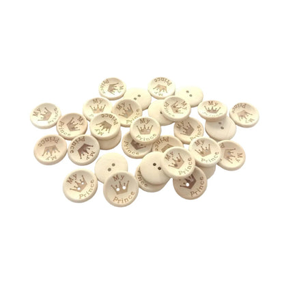 15/20/25mm My Princess My Prince Wooden Buttons Natural Wood Baby Clothing Button Sewing - My Princess 20mm 50pcs - - Asia Sell