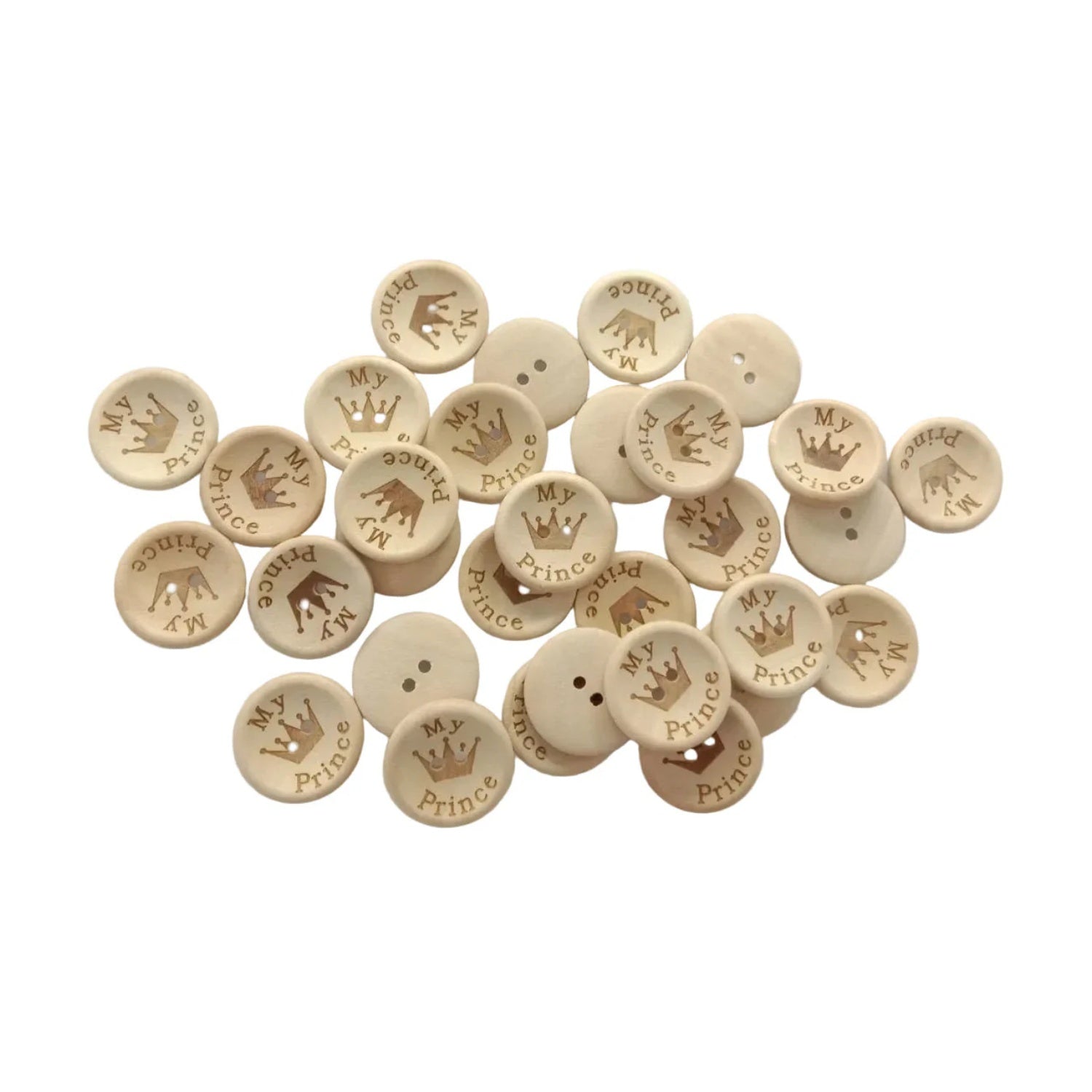 15/20/25mm My Princess My Prince Wooden Buttons Natural Wood Baby Clothing Button Sewing - My Princess 20mm 50pcs - - Asia Sell