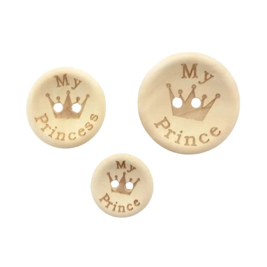 15/20/25Mm My Princess Prince Wooden Buttons Natural Wood Baby Clothing Button Sewing