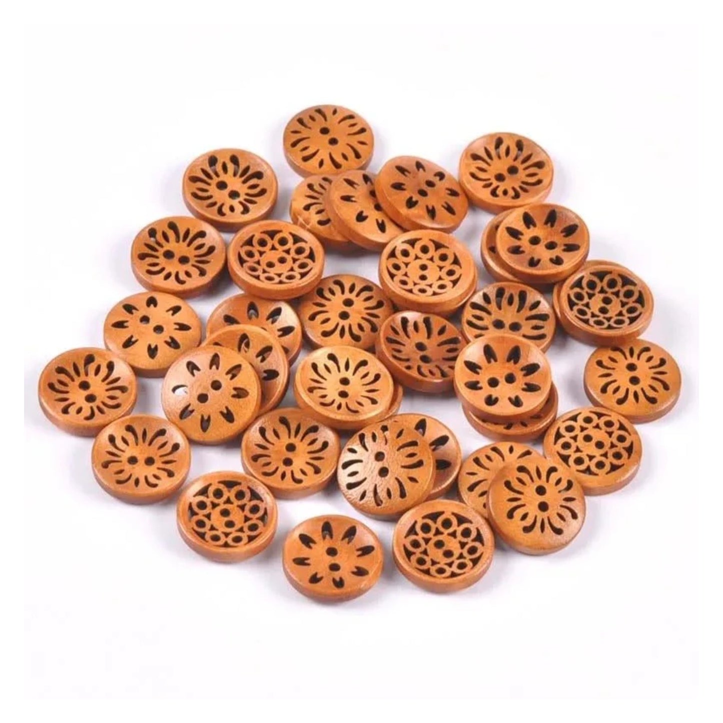 18mm Wooden Buttons Carved Cut-Out Clothing Decoration Round For Coat Garment Sewing DIY Scrapbook - 10pcs - Asia Sell