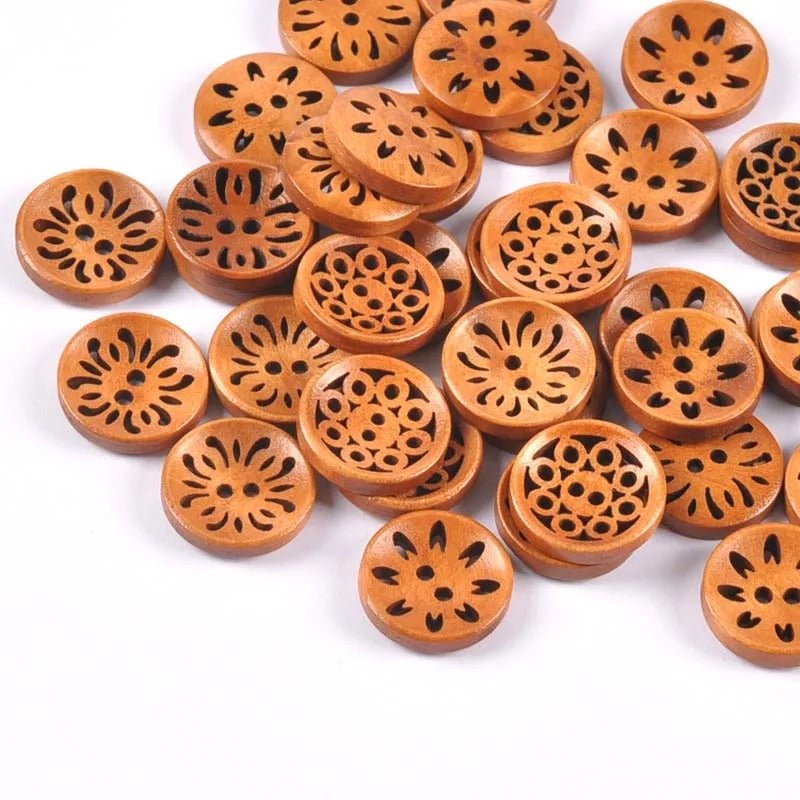 18mm Wooden Buttons Carved Cut-Out Clothing Decoration Round For Coat Garment Sewing DIY Scrapbook - 20pcs - Asia Sell