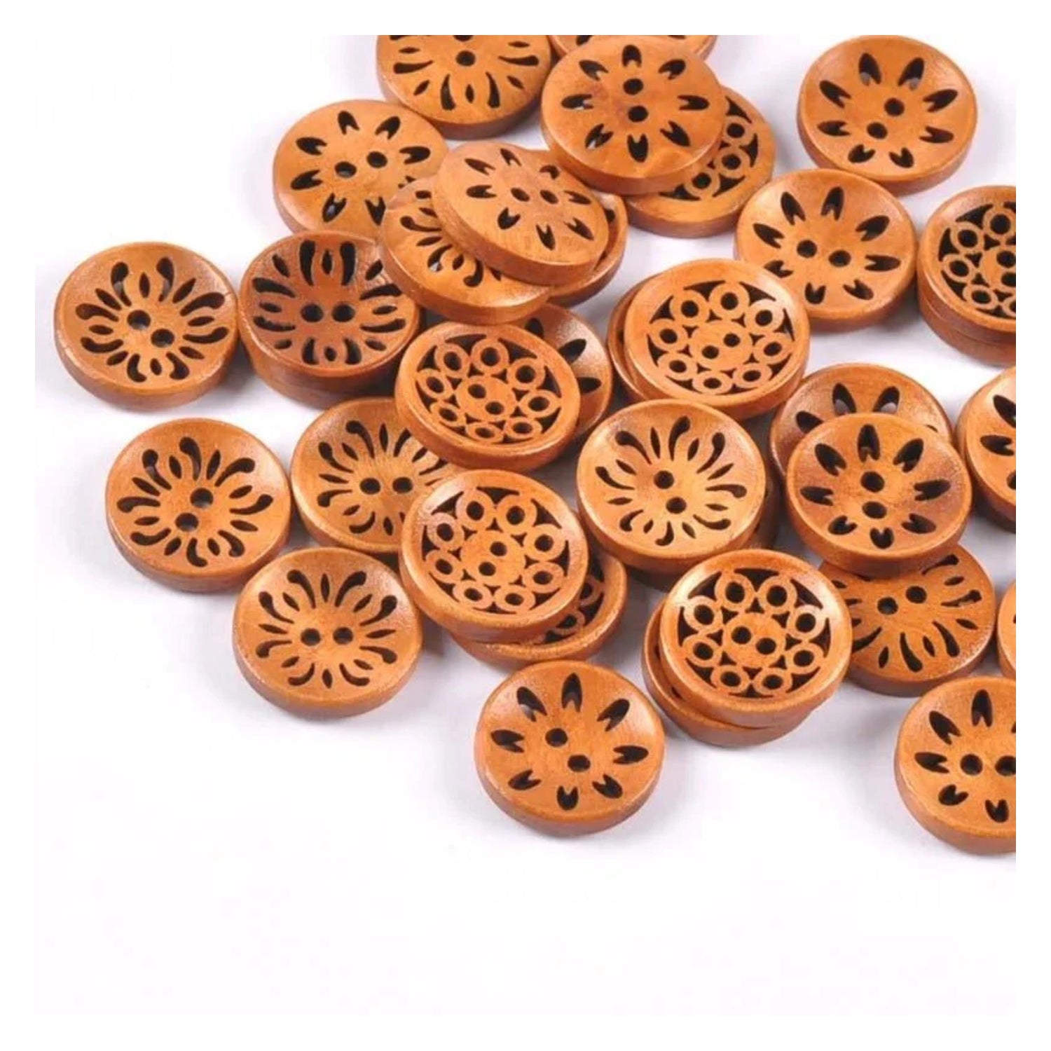 18mm Wooden Buttons Carved Cut-Out Clothing Decoration Round For Coat Garment Sewing DIY Scrapbook - 20pcs - Asia Sell