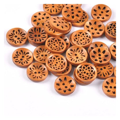 18mm Wooden Buttons Carved Cut-Out Clothing Decoration Round For Coat Garment Sewing DIY Scrapbook - 20pcs - Asia Sell
