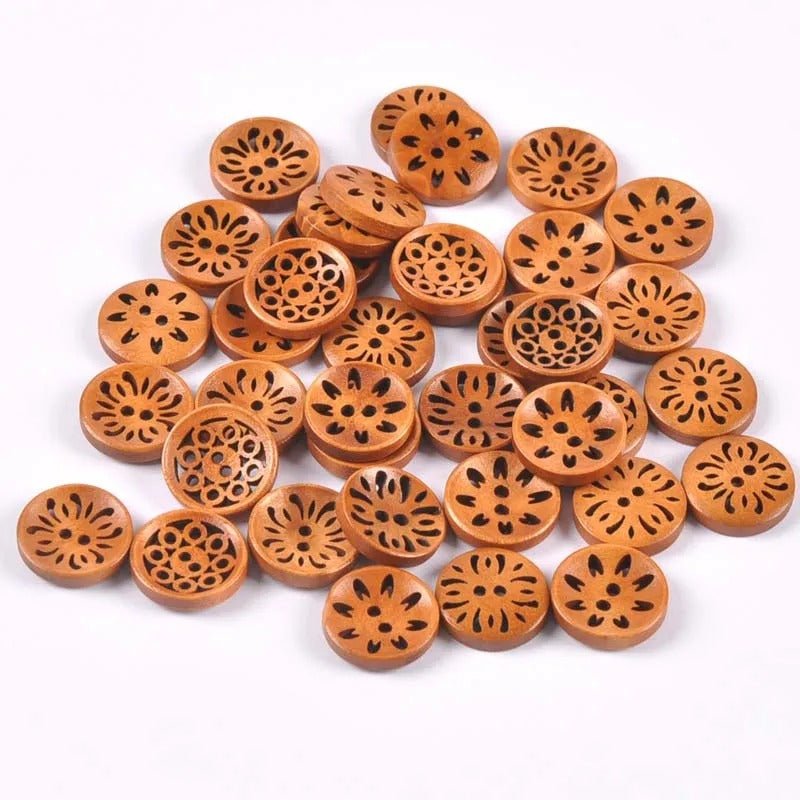 18mm Wooden Buttons Carved Cut-Out Clothing Decoration Round For Coat Garment Sewing DIY Scrapbook - 50pcs - Asia Sell