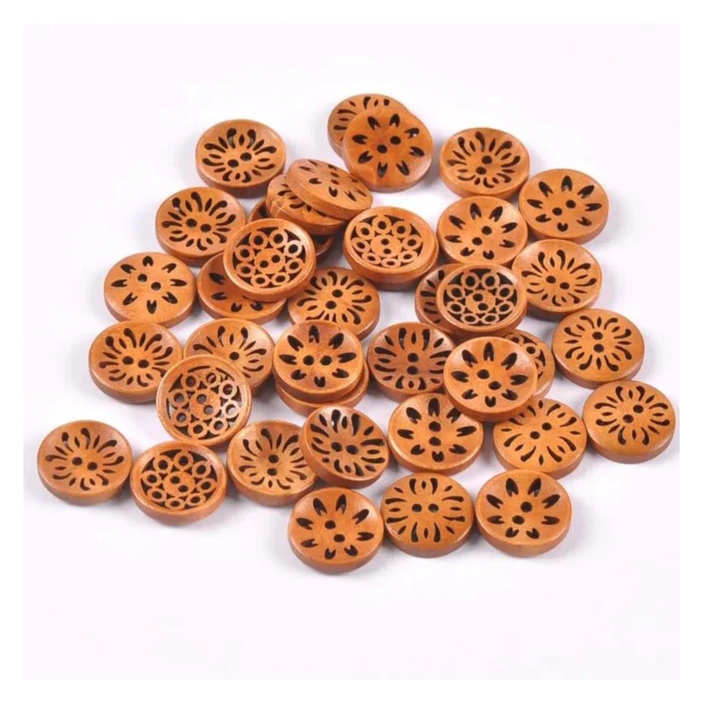 18mm Wooden Buttons Carved Cut-Out Clothing Decoration Round For Coat Garment Sewing DIY Scrapbook - 50pcs - Asia Sell