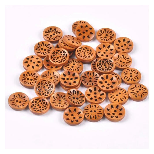 18mm Wooden Buttons Carved Cut-Out Clothing Decoration Round For Coat Garment Sewing DIY Scrapbook - 50pcs - Asia Sell