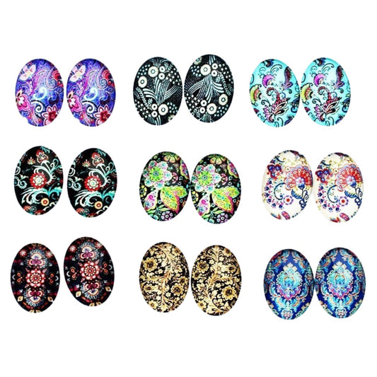 18pcs 13x18mm Oval Mixed Retro Flowers Glass Cabochons Flatback Photo Dome DIY - - Asia Sell