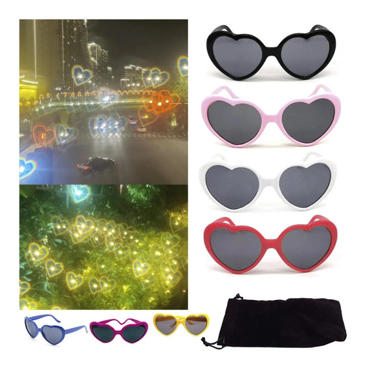 2 Pairs Quality Diffraction Glasses Love Heart Shape Hovering Effect Women's