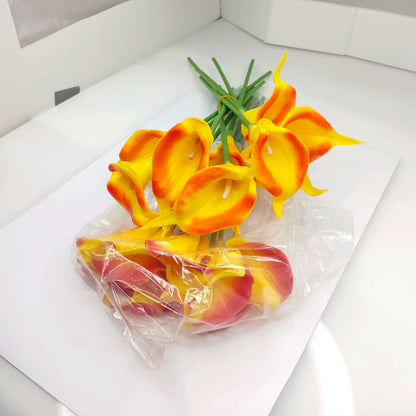 19 pieces Artificial Flowers Lilies 40cm Yellow Orange Shades - Flexible Stem