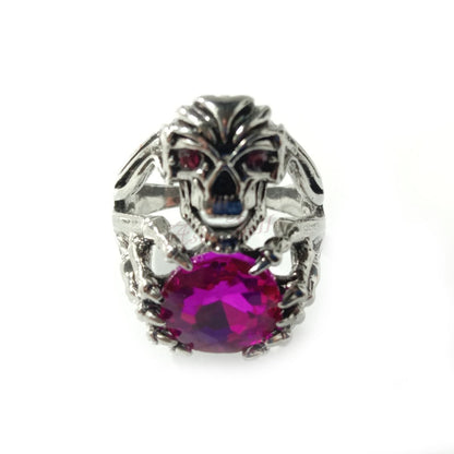 1pcs Sizes 8-12 Men's Women's Skull Ring Demon Silver Colour Pink Stones Jewellery Death Devil - 8 - - Asia Sell
