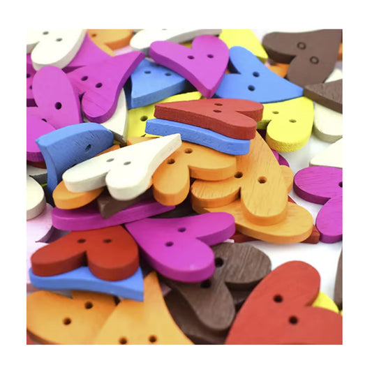 20-100pcs Wooden Heart Shape Buttons Coloured Painted for Handmade Girls Clothing DIY Decor Scrapbooking Needlework Craft Sewing Wood Button Accessories | Asia Sell