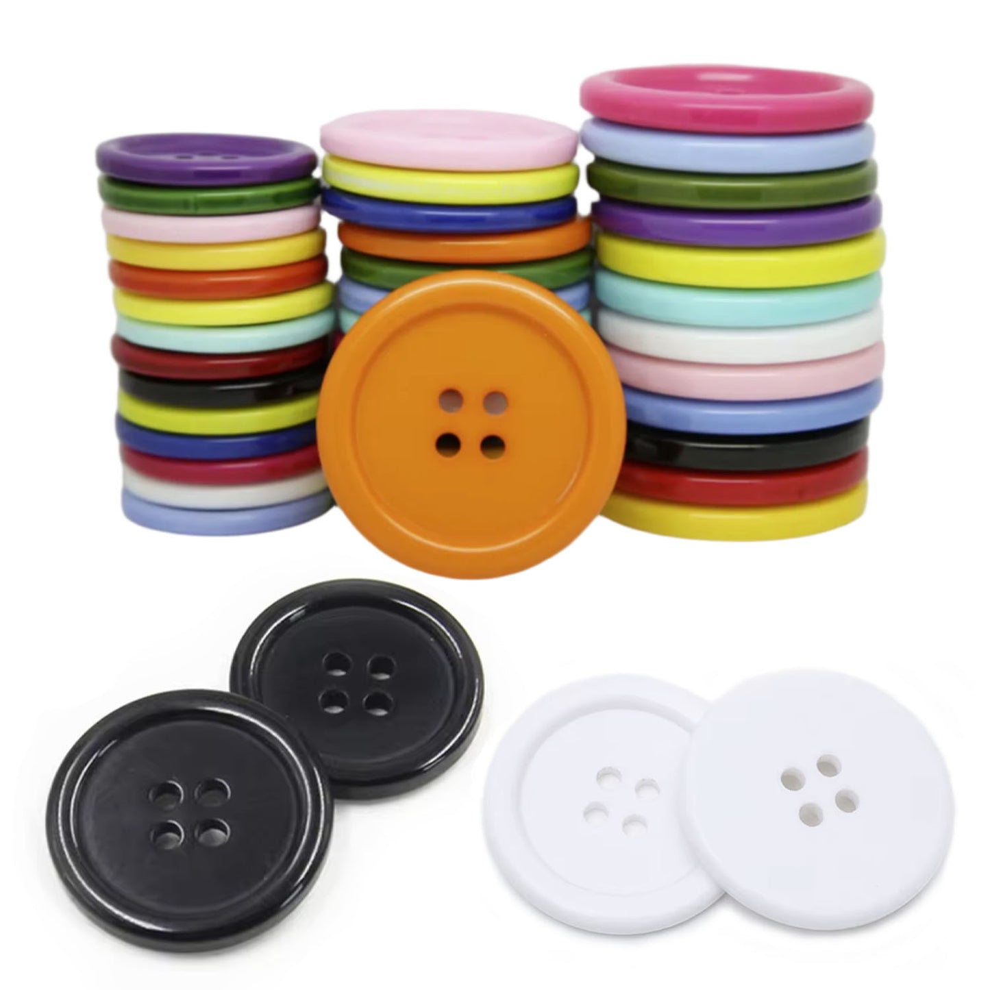 20-160pcs Buttons 25mm 4-Hole Round Shape Plastic Resin Holes Sewing DIY - Main Image| Asia Sell