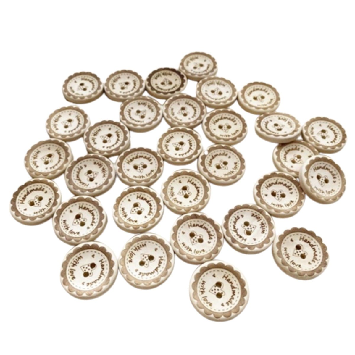 20-50pcs Wooden Buttons Handmade with Love Round for Handmade Clothes Button - 20mm 50pcs - Asia Sell