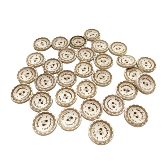 Collection of decorative buttons with scalloped edges on a white background