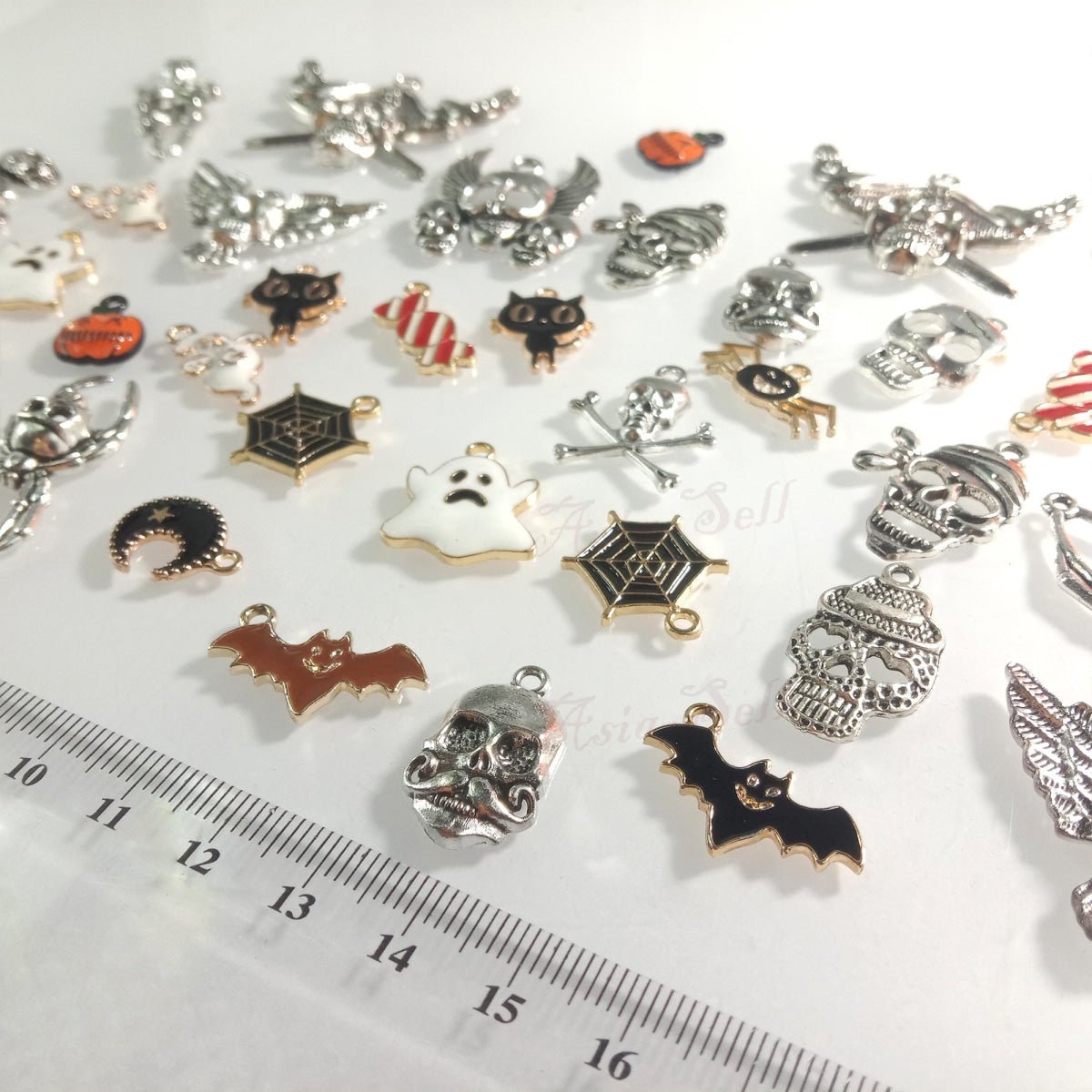20 Pairs Halloween Charms Mixed Enamel Pendant Jewellery Making Accessories Candy Ghost Pumpkin Bat Spider Cat Skull - Asia Sell