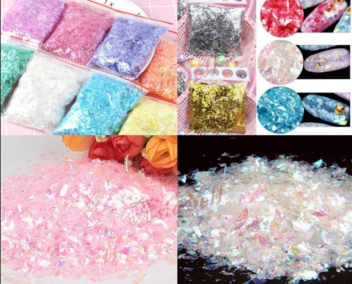 200g Holographic Nail Decoration Flakes Glitter DIY Nail Art 3D Sequin - White - - Asia Sell