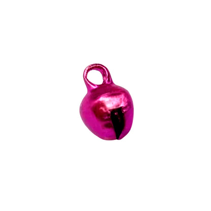 A small metallic pink bell charm with a hanging loop, shown on a plain white background.