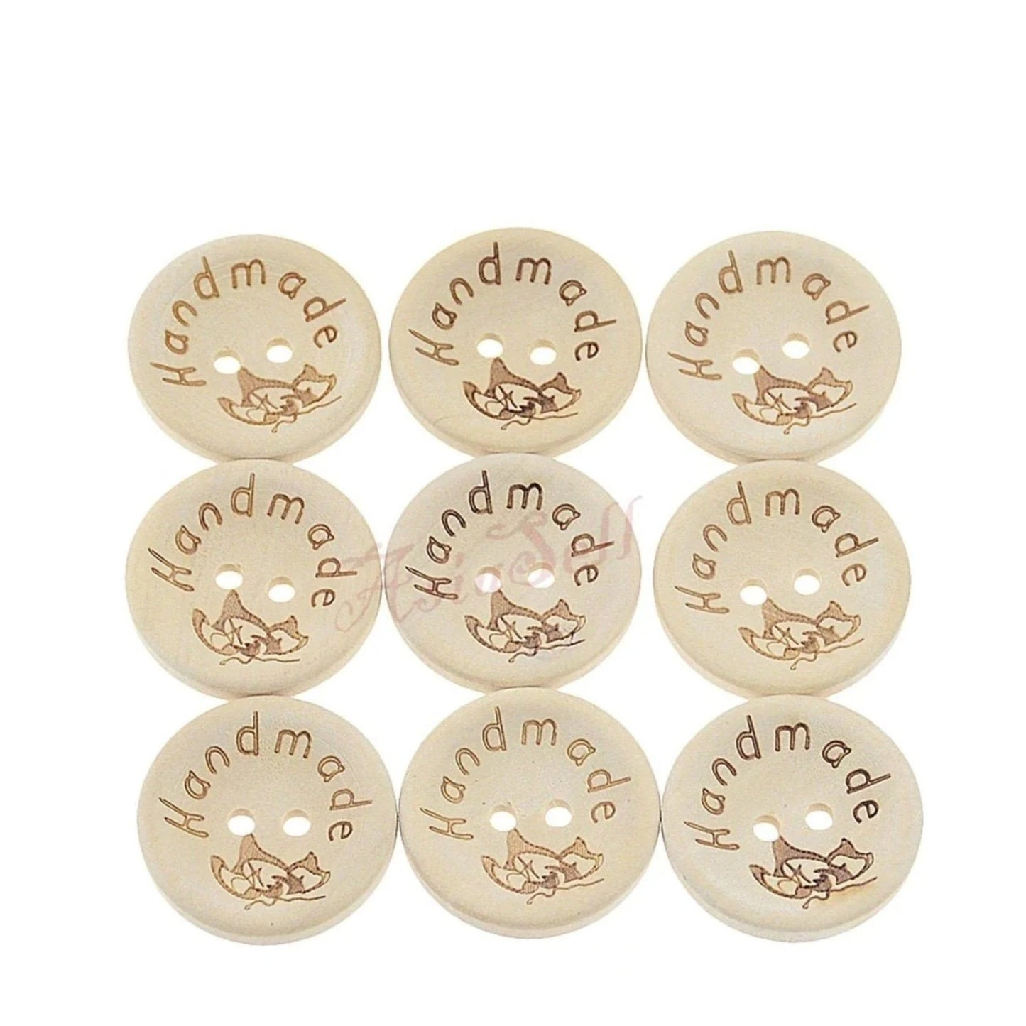 200pcs 2-Holes Handmade with Love Round Wooden Buttons Button Handmade Clothes - 25mm Butterfly Design - Asia Sell