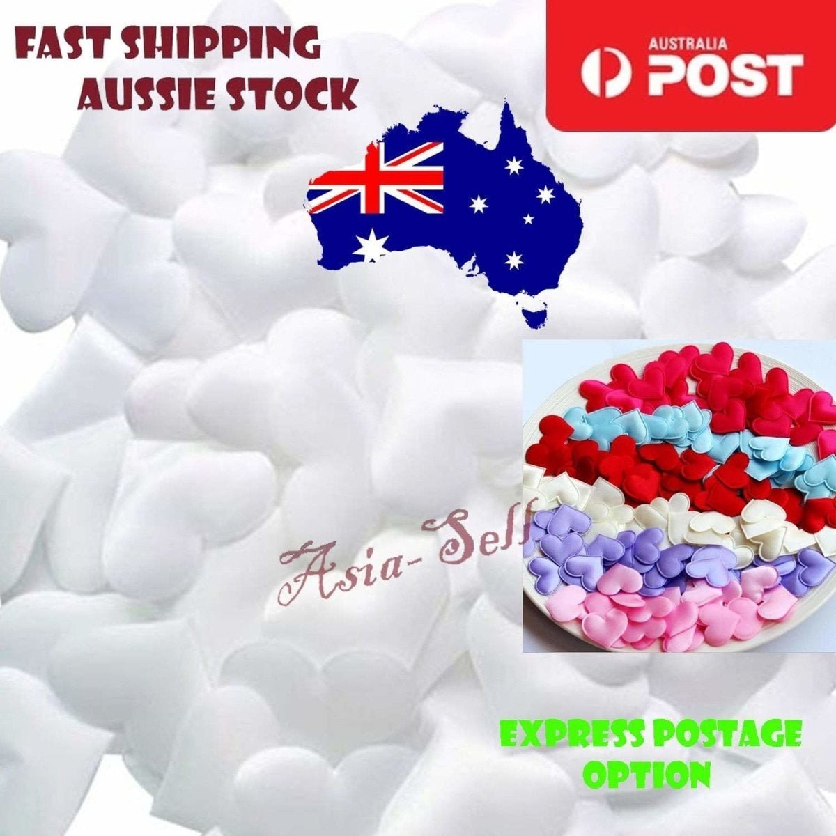 200pcs Fabric Hearts WHITE 3.2cm Wedding Party Confetti Table Decorations - - Asia Sell