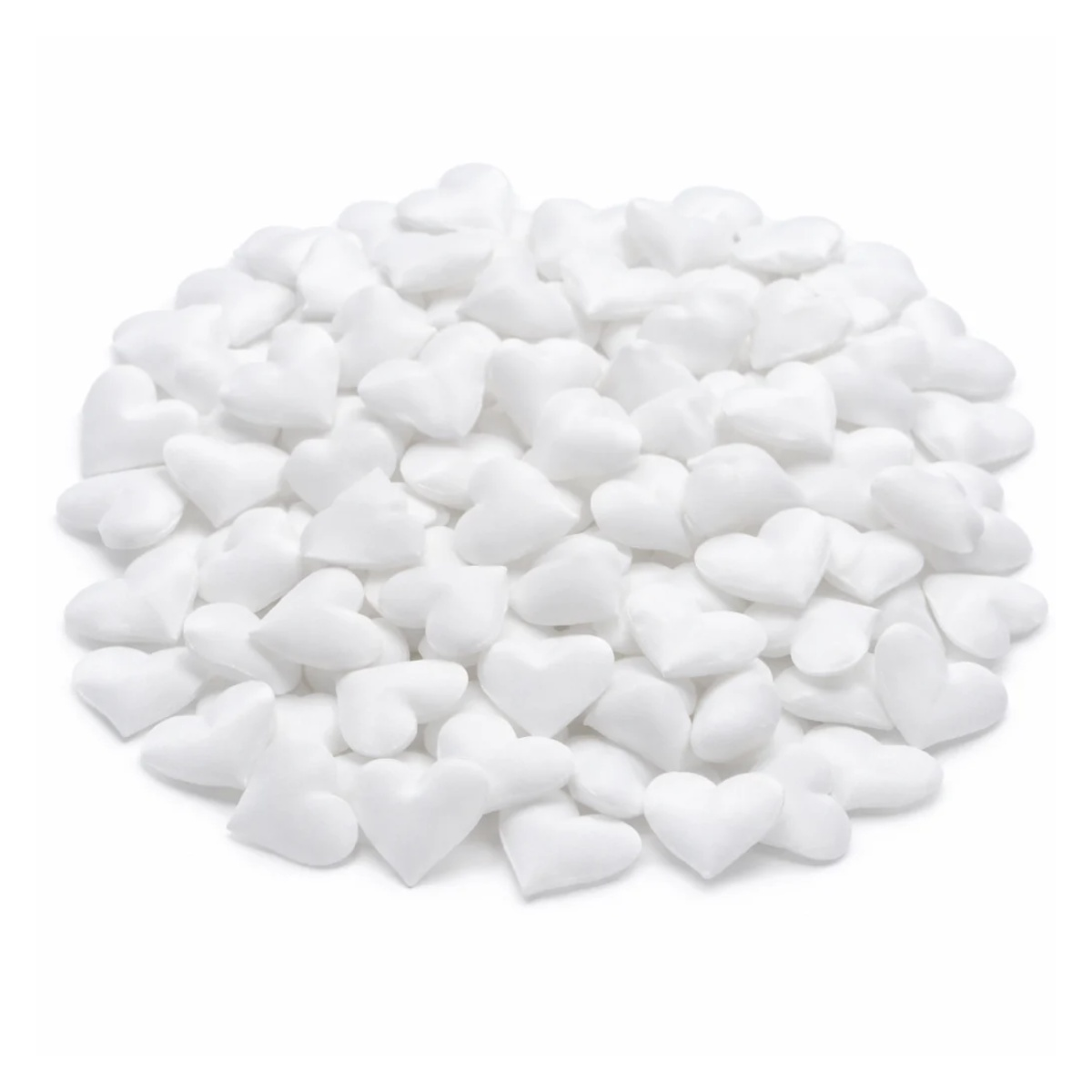 White padded hearts on a white background