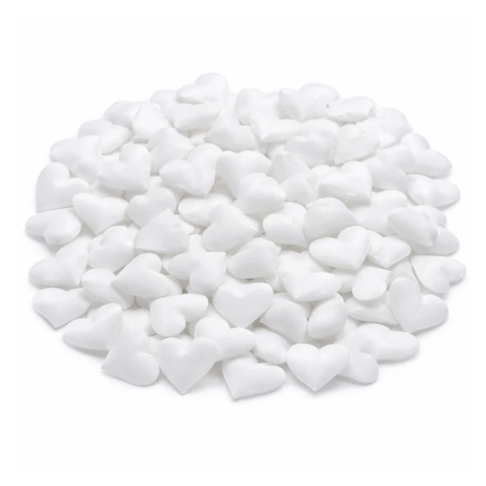 White padded hearts on a white background