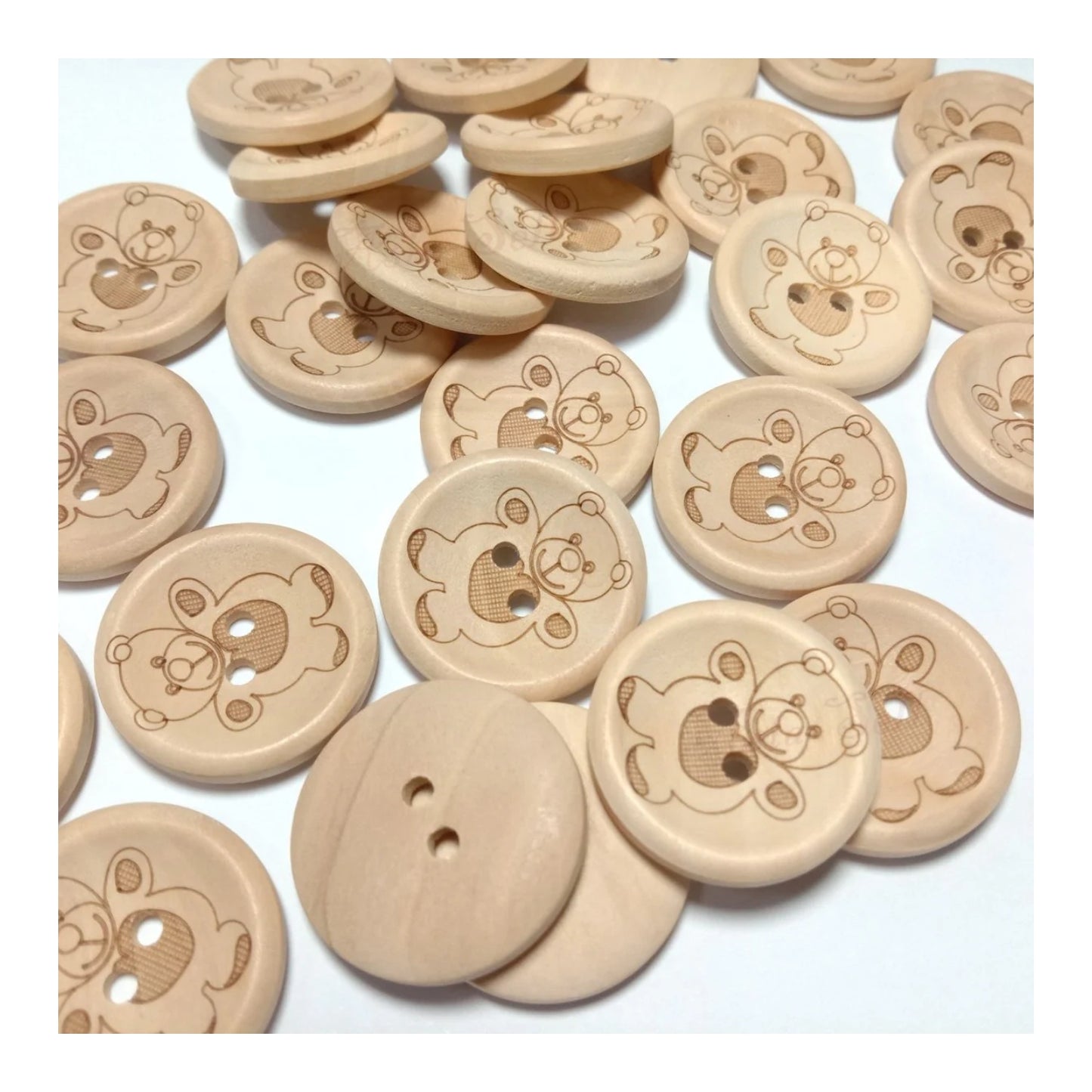 200pcs Wooden Buttons 15mm-25mm 2-Holes Teddy Pattern Round for Handmade Clothes - 15mm - Asia Sell