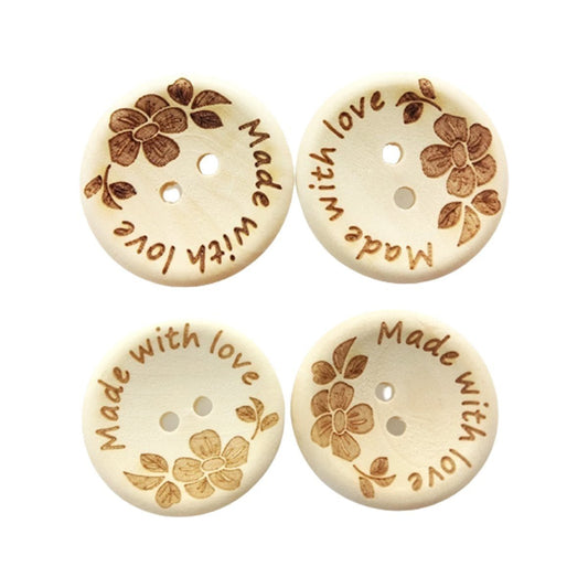 20/30pcs 25mm/30mm Made With Love Handmade Clothes Flower Wooden Sewing Buttons - 25mm 30pcs - Asia Sell