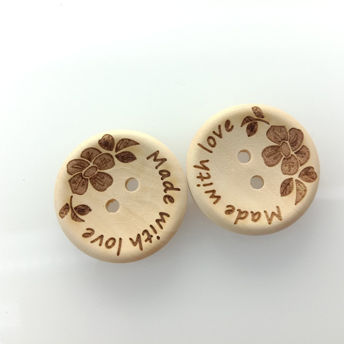 20/30pcs 25mm/30mm Made With Love Handmade Clothes Flower Wooden Sewing Buttons - 25mm 30pcs - - Asia Sell