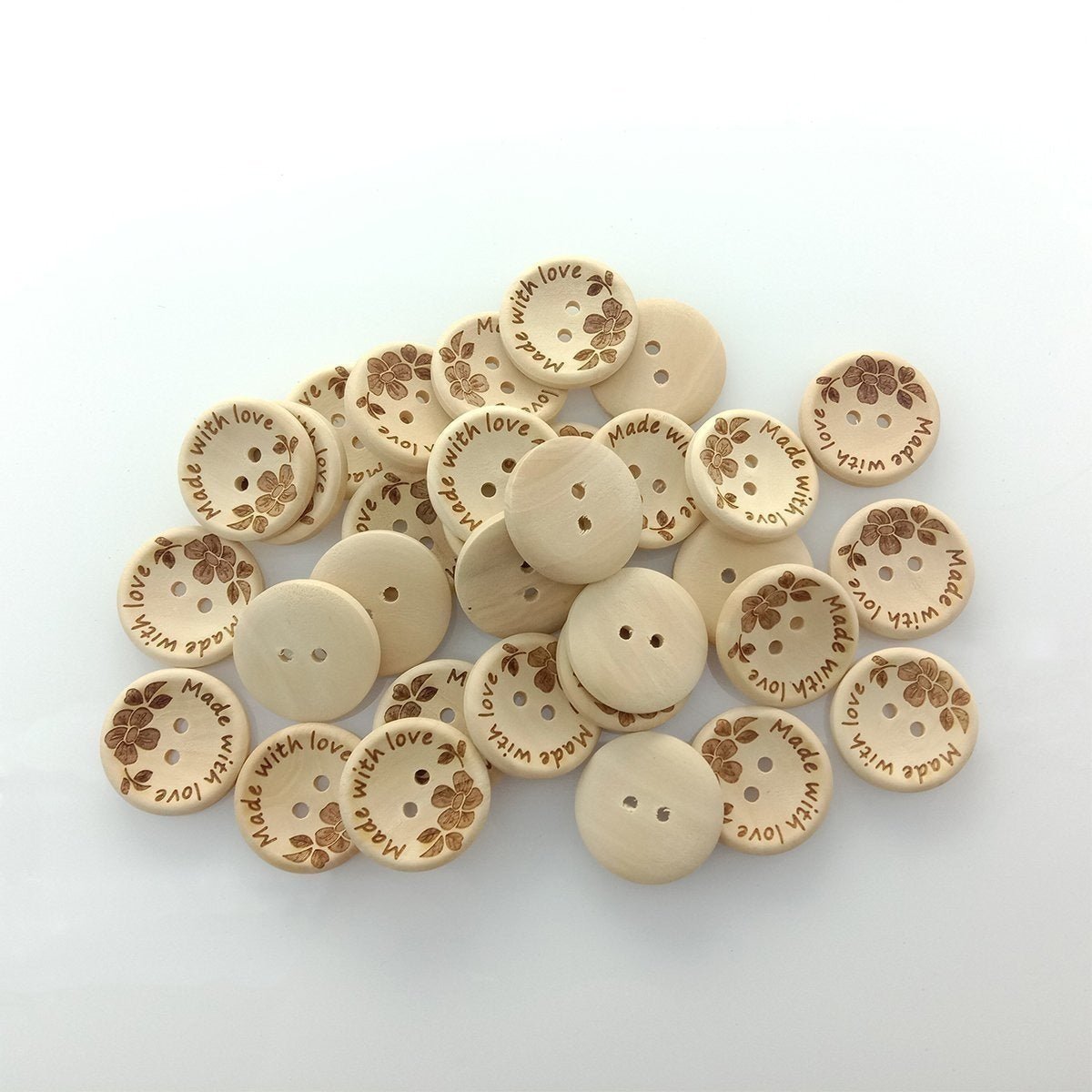 20/30pcs 25mm/30mm Made With Love Handmade Clothes Flower Wooden Sewing Buttons - 25mm 30pcs - - Asia Sell