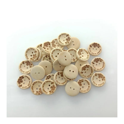 20/30pcs 25mm/30mm Made With Love Handmade Clothes Flower Wooden Sewing Buttons - 25mm 30pcs - Asia Sell