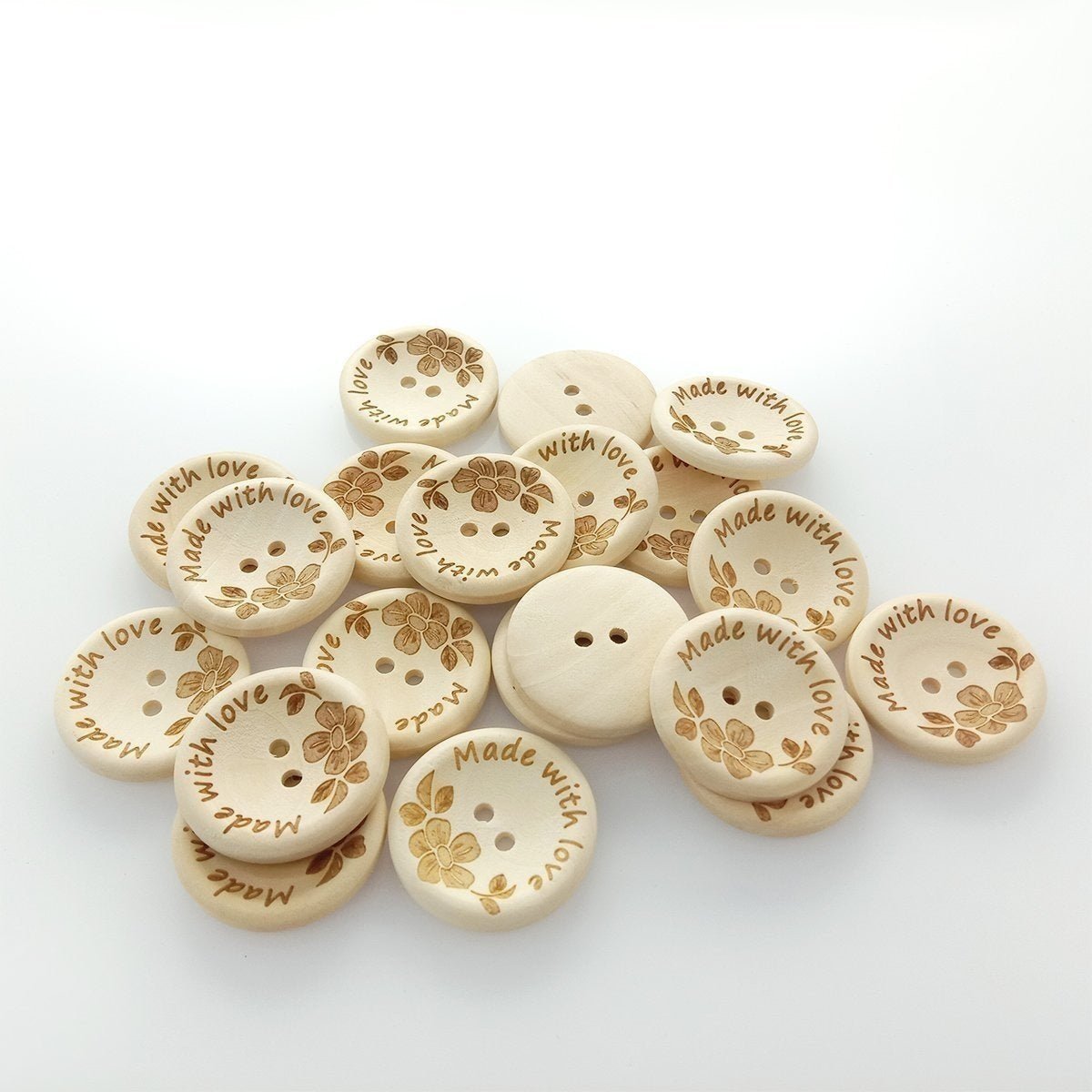 20/30pcs 25mm/30mm Made With Love Handmade Clothes Flower Wooden Sewing Buttons - 30mm 20pcs - - Asia Sell