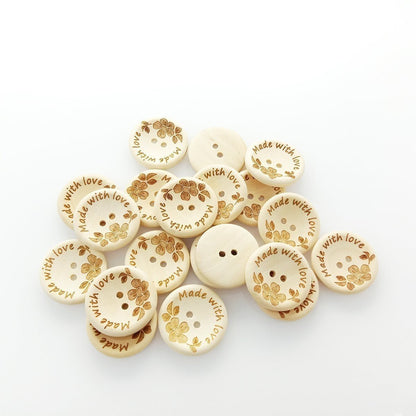 20/30pcs 25mm/30mm Made With Love Handmade Clothes Flower Wooden Sewing Buttons - 30mm 20pcs - - Asia Sell